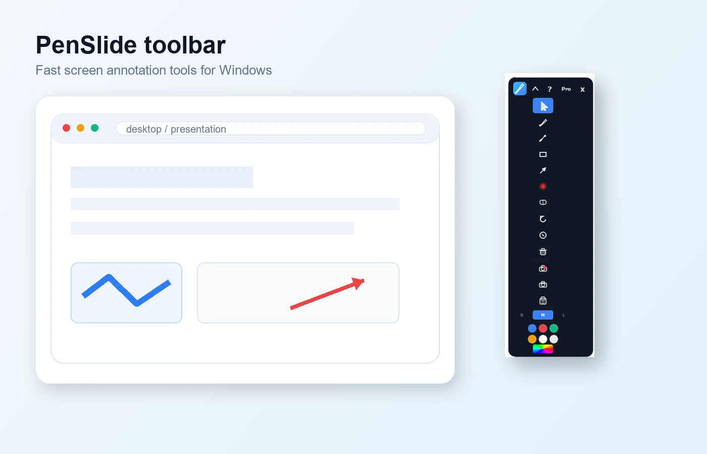 Penslide screen annotation tool toolbar on a desktop screen